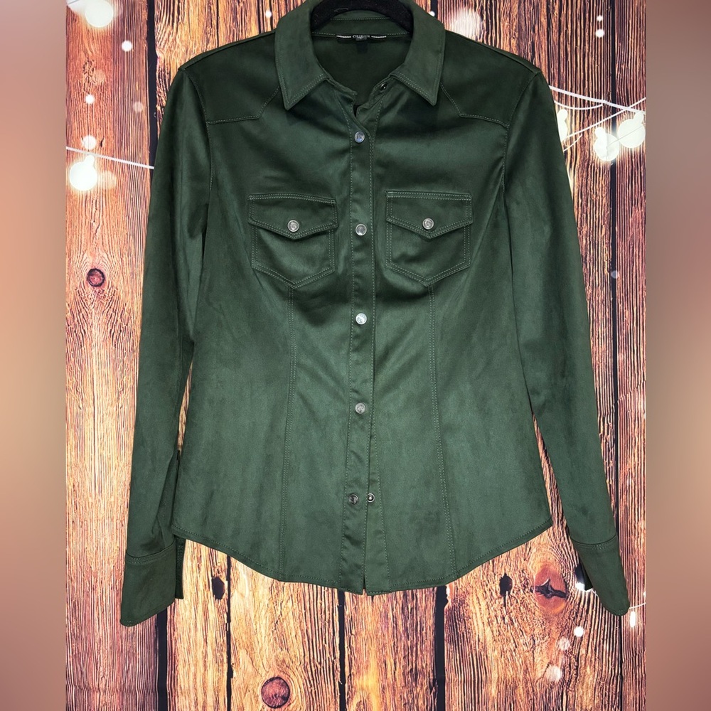 Guess Forest Green Daisy Women’s Western Faux Suede Button-Down Shirt